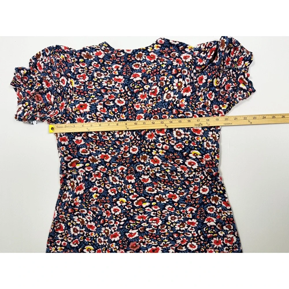 Boden Floral Cotton‎ Knit Dress Short Sleeve V-Neck Blue Red Size 12P